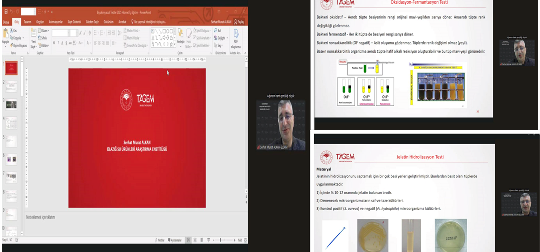 Enstitümüz Su Ürünleri Sağlığı Bölümü Başkanı Veteriner Hekim Serhat Murat ALKAN tarafından “Bakterilerin İdentifikasyonunda Kullanılan Bazı Önemli Biyokimyasal Testler Hakkında Eğitim” konulu hizmetiçi eğitim verilmiştir. 