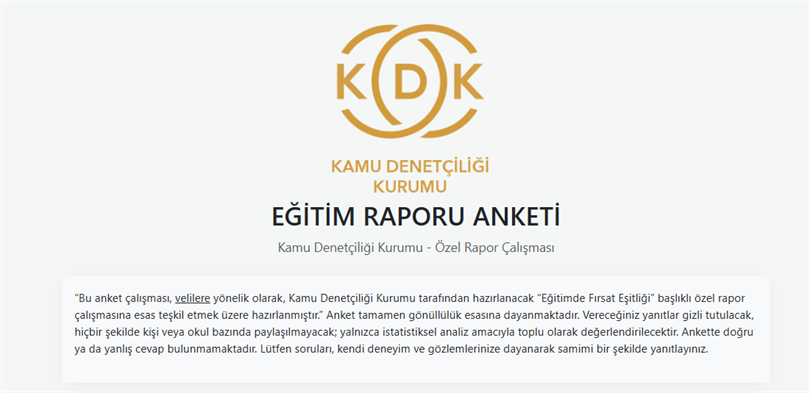 EĞİTİM RAPORU ANKETİ Kamu Denetçiliği Kurumu - Özel Rapor Çalışması